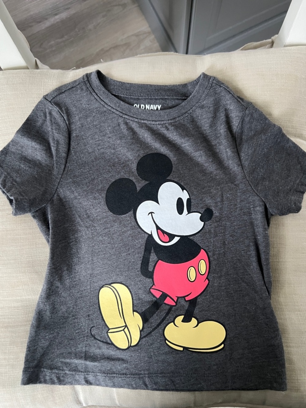 Old Navy Kids Gray Mickey Mouse Tee with Red Shorts